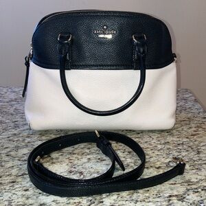 Kate Spade Black and Cream Dome Shape Handbag Crossbody Strap Striped Interior